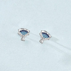 Silverbene Rhodium Women Blue CZ Rose Flower Bouquet 925 Sterling Silver Stud Earrings