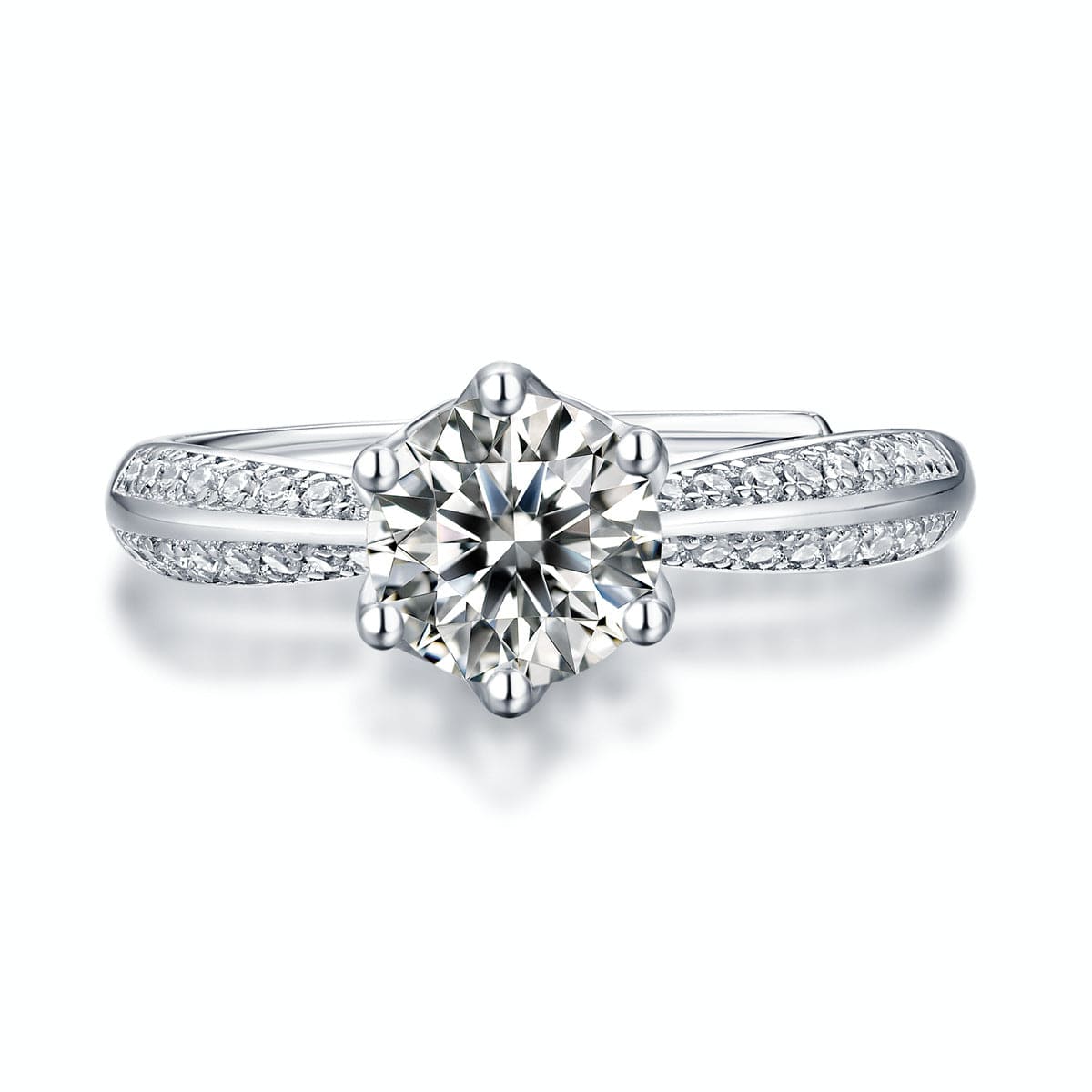 Silverbene ring 0.5 Carat (Rings Only) 3ct Round Cut Moissanite Adjustable Ring 925 Sterling Silver & Rhodium Plating