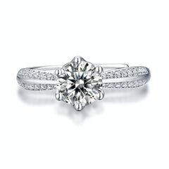 Silverbene ring 0.5 Carat (Rings Only) 3ct Round Cut Moissanite Adjustable Ring 925 Sterling Silver & Rhodium Plating