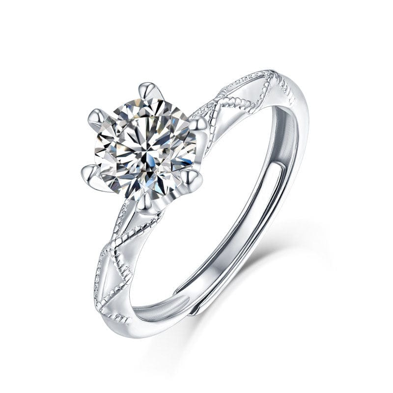 Silverbene ring 0.5 ct 3ct Round Cut Moissanite Patterned Adjustable Ring 925 Sterling Silver & Rhodium Plating