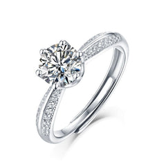 Silverbene ring 1 Carat (Rings Only) 3ct Round Cut Moissanite Adjustable Ring 925 Sterling Silver & Rhodium Plating