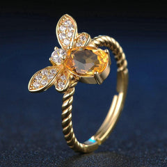 Auric Jewellers ring 14k Gold Plating Queen Bee Natural Citrine Ring in Sterling Silver