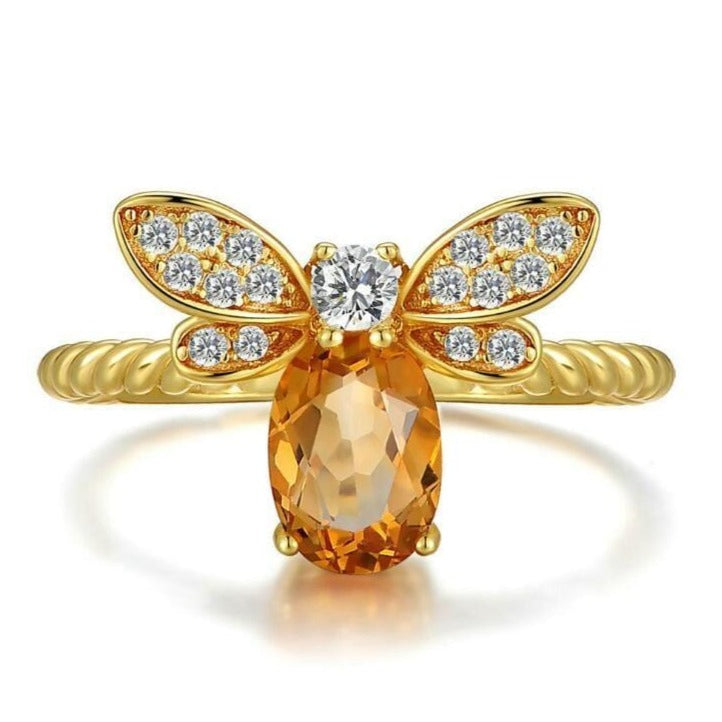 Auric Jewellers ring 14k Gold Plating Queen Bee Natural Citrine Ring in Sterling Silver