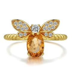 Auric Jewellers ring 14k Gold Plating Queen Bee Natural Citrine Ring in Sterling Silver