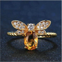 Auric Jewellers ring 14k Gold Plating Queen Bee Natural Citrine Ring in Sterling Silver