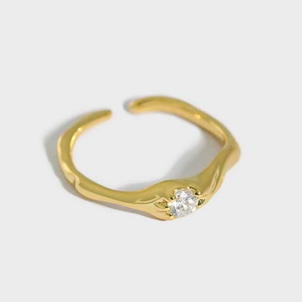 Silverbene ring 18k Gold Handmade Raw Styled Adjustable Zircon Ring in 925 Sterling Silver & Rhodium Plating