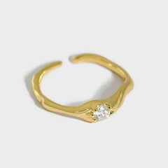 Silverbene ring 18k Gold Handmade Raw Styled Adjustable Zircon Ring in 925 Sterling Silver & Rhodium Plating