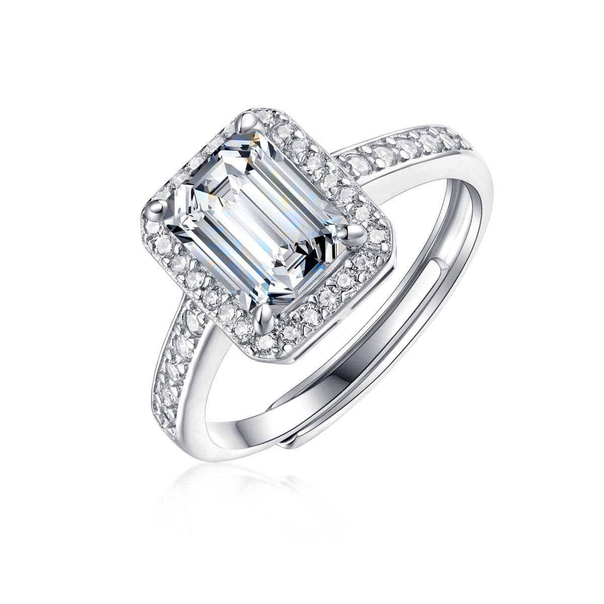 Silverbene ring 1ct 2ct. Moissanite Adjustable Ring in 925 Sterling Silver & Rhodium Plating