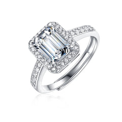 Silverbene ring 1ct 2ct. Moissanite Adjustable Ring in 925 Sterling Silver & Rhodium Plating