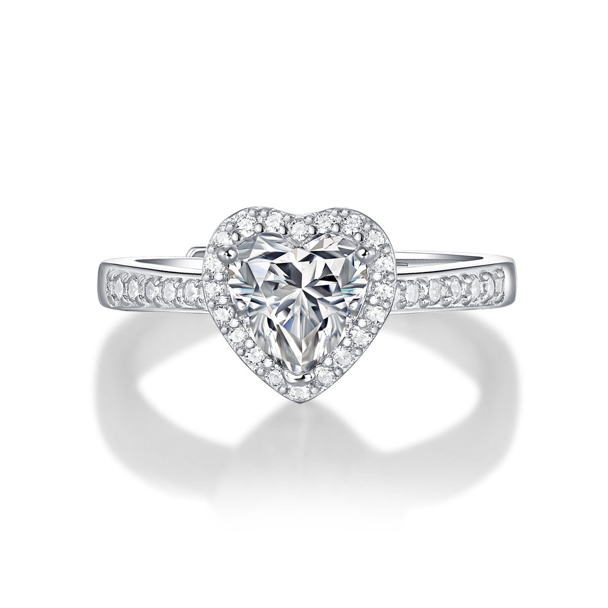 Silverbene ring 1ct. Moissanite Heart Adjustable Ring in 925 Sterling Silver & Rhodium Plating