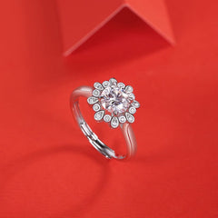 Auric Jewellers ring 1ct Moissanite Peony Flower Ring in 925 Sterling Silver