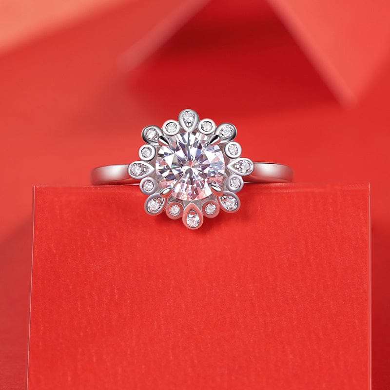 Auric Jewellers ring 1ct Moissanite Peony Flower Ring in 925 Sterling Silver