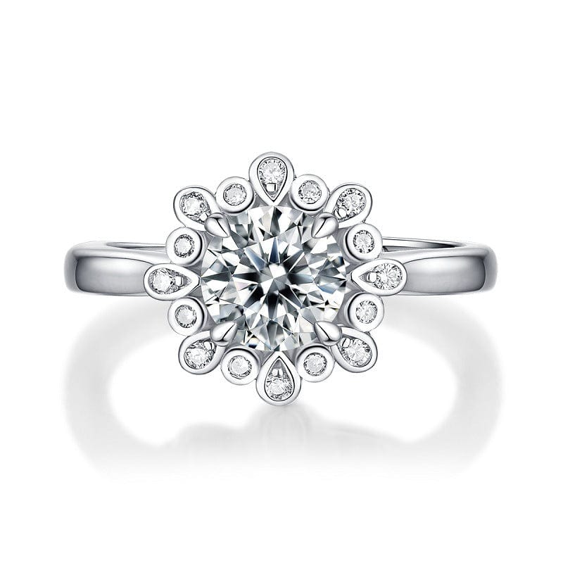 Auric Jewellers ring 1ct Moissanite Peony Flower Ring in 925 Sterling Silver