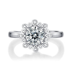 Auric Jewellers ring 1ct Moissanite Peony Flower Ring in 925 Sterling Silver