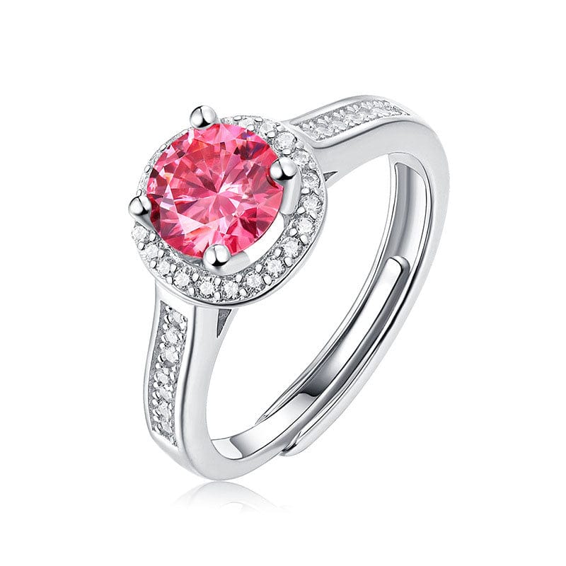 Silverbene ring 1ct Pink Round Cut Moissanite Adjustable Ring in 925 Sterling Silver & Rhodium Plating