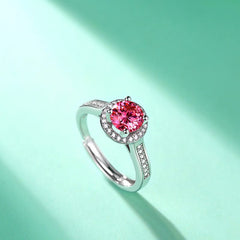 Silverbene ring 1ct Pink Round Cut Moissanite Adjustable Ring in 925 Sterling Silver & Rhodium Plating