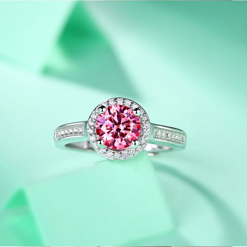 Silverbene ring 1ct Pink Round Cut Moissanite Adjustable Ring in 925 Sterling Silver & Rhodium Plating