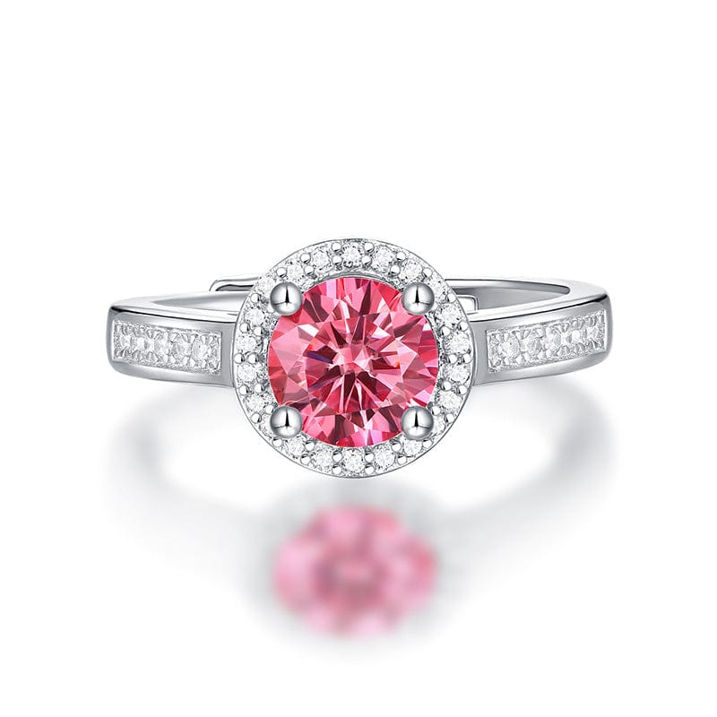 Silverbene ring 1ct Pink Round Cut Moissanite Adjustable Ring in 925 Sterling Silver & Rhodium Plating