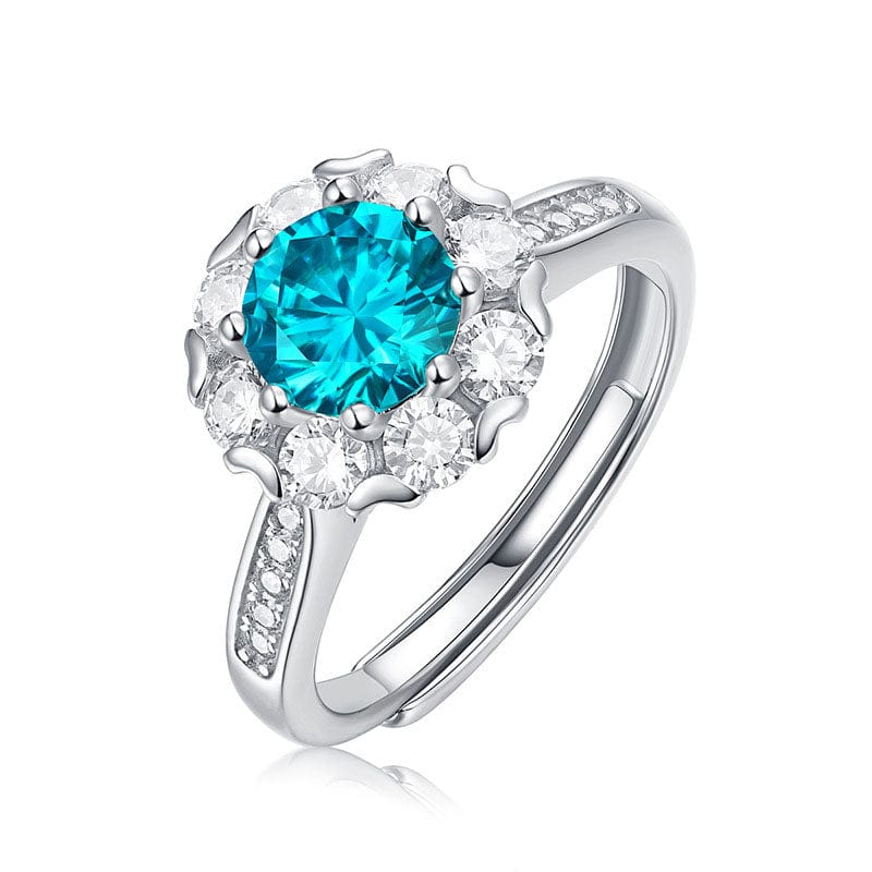 Silverbene ring 1ct. Round Cut Blue Moissanite in 925 Sterling Silver & Rhodium Plating