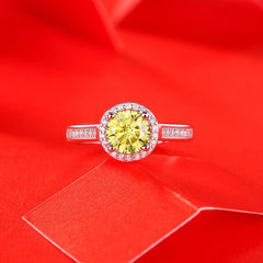 Silver ring 1ct Yellow Round Cut Moissanite Adjustable Ring in 925 Sterling Silver & Rhodium Plating