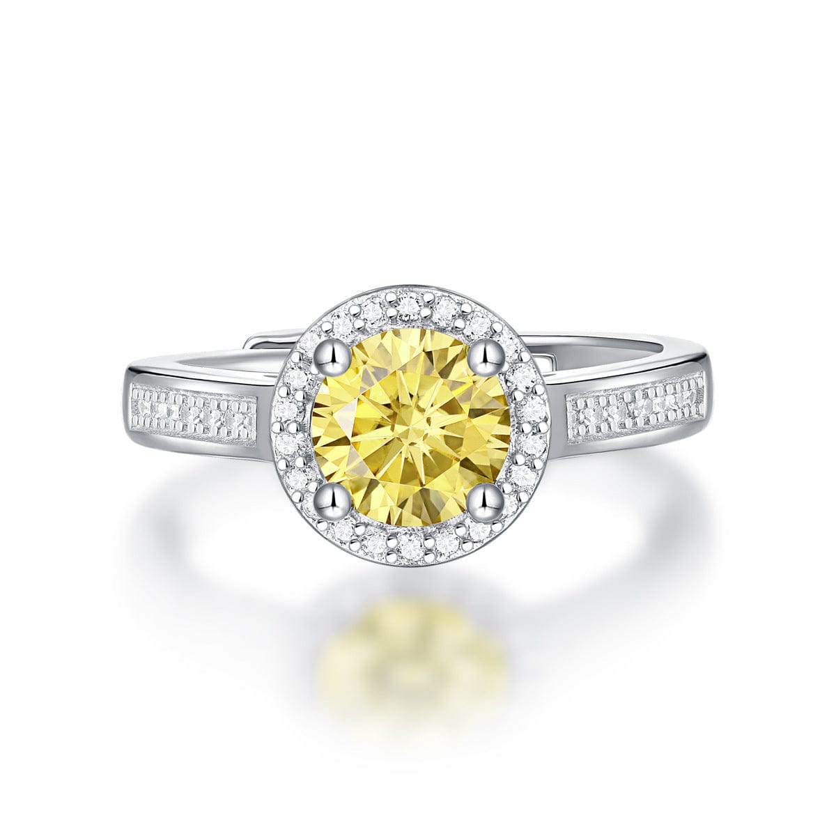 image of the 1ct Yellow Round Cut Moissanite Adjustable Ring in 925 Sterling Silver & Rhodium Plating