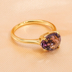 Auric Jewellers ring 7 Amethyst Ring in 925 Sterling Silver & 18K Gold Plating