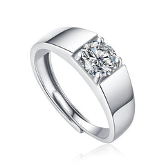 Silverbene ring Men's 1ct. Round Cut Moissanite Adjustable Ring in 925 Sterling Silver & Rhodium Plating