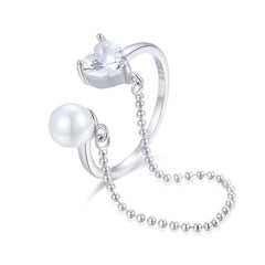 Auric Jewellers ring Natural Pearl & Zircon Heart Ring in 925 Sterling Silver