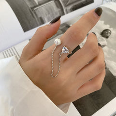 Auric Jewellers ring Natural Pearl & Zircon Heart Ring in 925 Sterling Silver