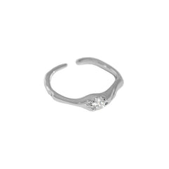 Silverbene ring Rhodium Handmade Raw Styled Adjustable Zircon Ring in 925 Sterling Silver & Rhodium Plating