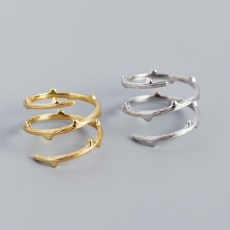 Silverbene ring Rhodium Spiked Branch Adjustable Ring in 925 Sterling Silver & 18k Gold Plating