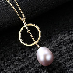 Silverbene Round Circle Natural Pearl 925 Silver Necklace