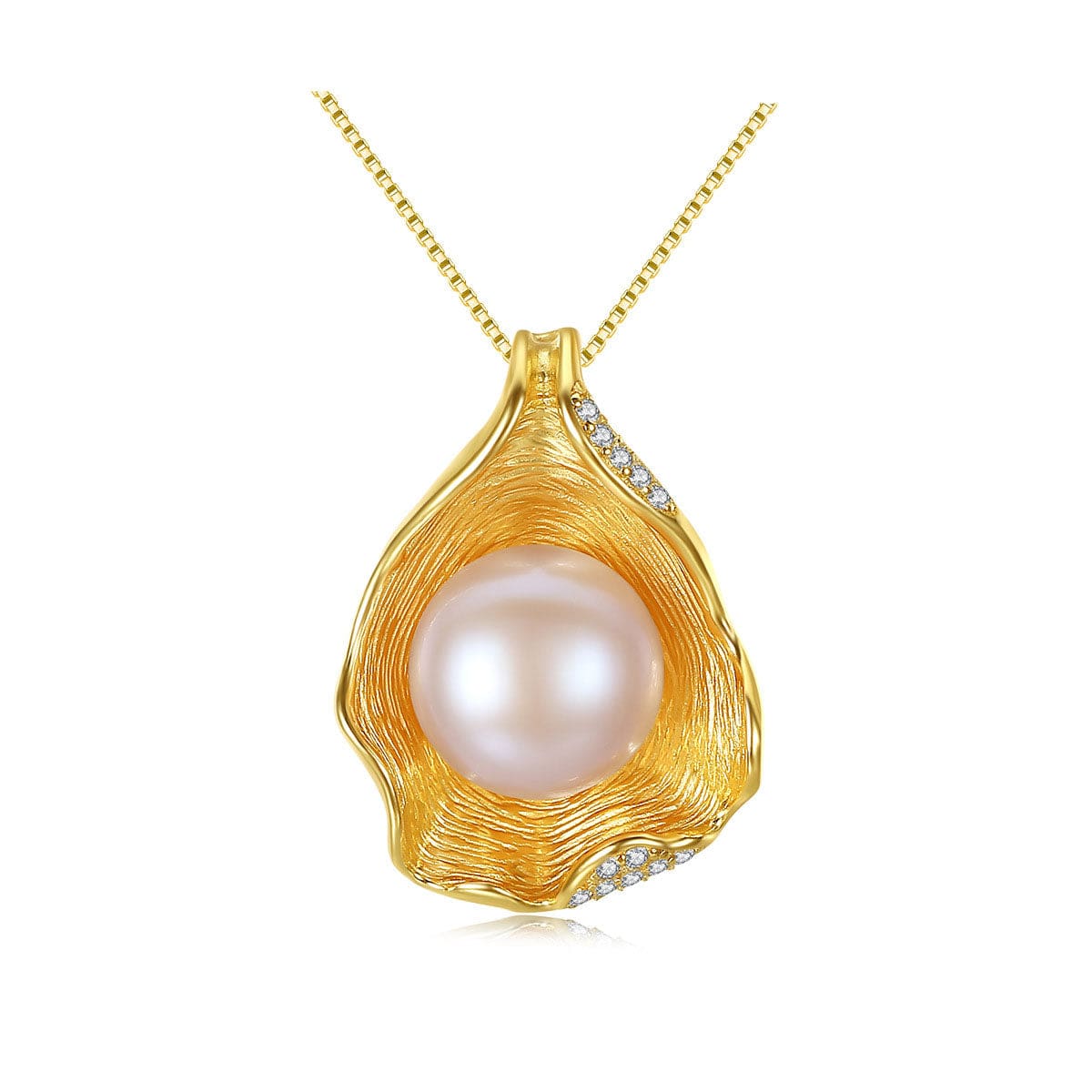 Silverbene Round Natural Pearl In CZ Shell 925 Silver Necklace