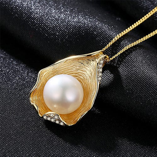 Silverbene Round Natural Pearl In CZ Shell 925 Silver Necklace