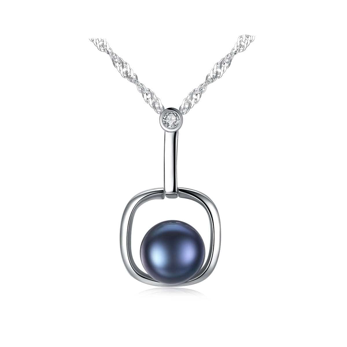 Silverbene Round Natural Pearl In Square 925 Silver Necklace