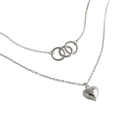 Silverbene Silver Anniversary Double Circles Heart Love 925 Sterling Silver Necklace