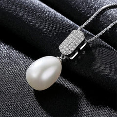 Silverbene Simple CZ Natural Pearl 925 Silver Necklace