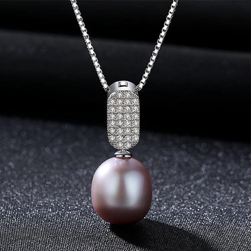 Silverbene Simple CZ Natural Pearl 925 Silver Necklace