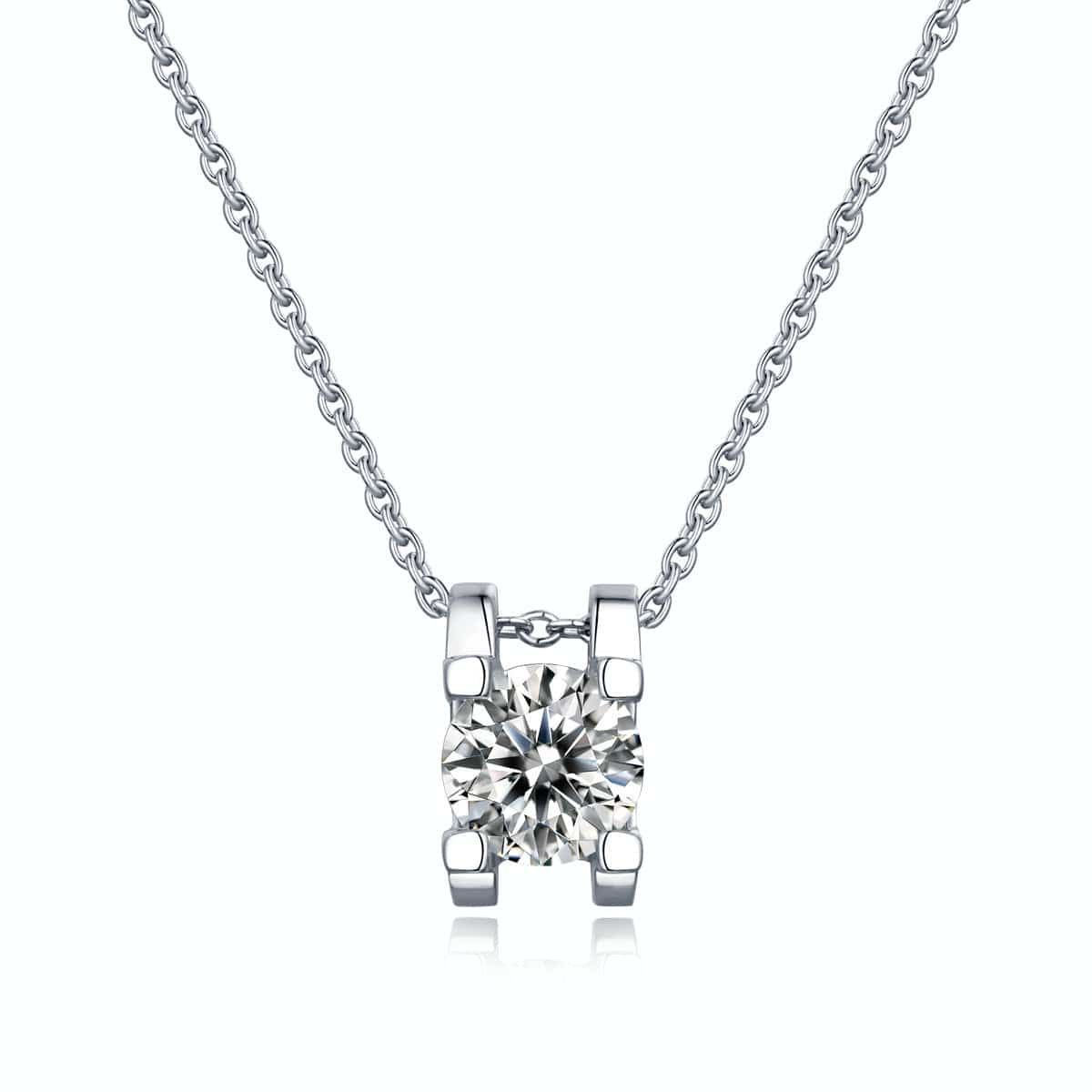 Silverbene Simple Four Claw Moissanite CZ 925 Sterling Silver Necklace