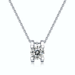 Silverbene Simple Four Claw Moissanite CZ 925 Sterling Silver Necklace