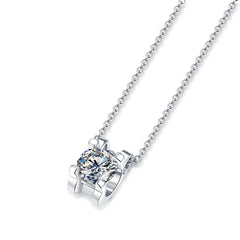 Silverbene Simple Four Claw Moissanite CZ 925 Sterling Silver Necklace