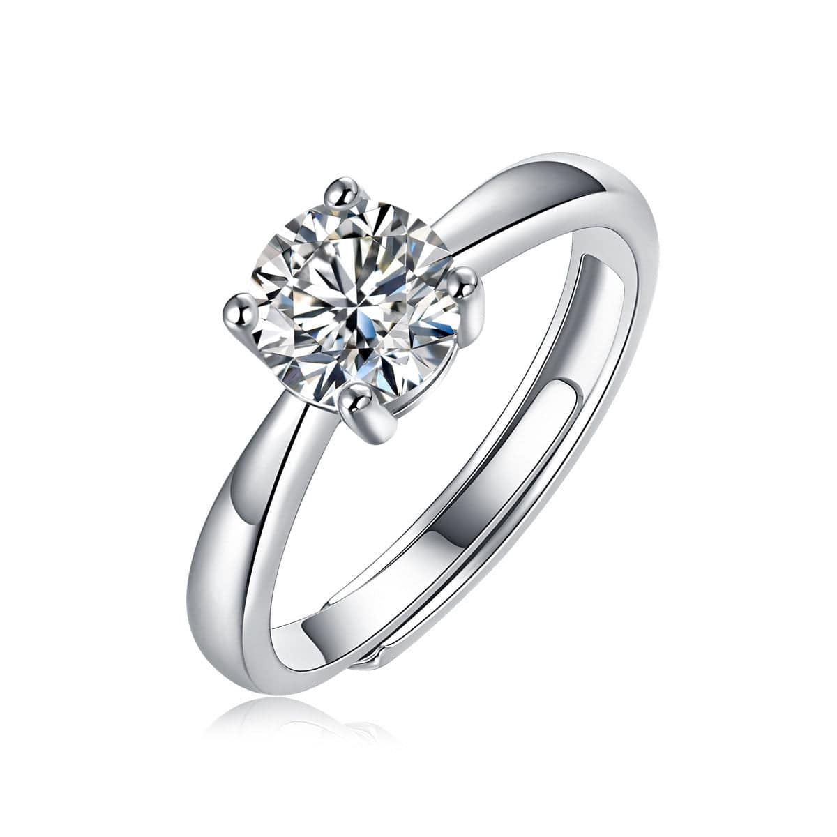 1ct Moissanite Simple Band Adjustable Engagement Ring in 925 Sterling Silver in a white background