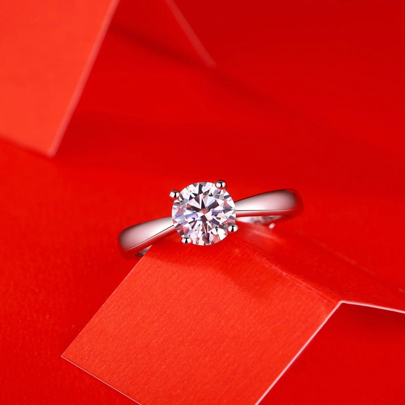 1ct Moissanite Simple Band Adjustable Engagement Ring in 925 Sterling Silver in a red background top view