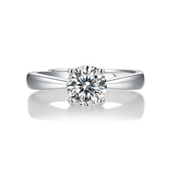 1ct Moissanite Simple Band Adjustable Engagement Ring in 925 Sterling Silver in a white background top view