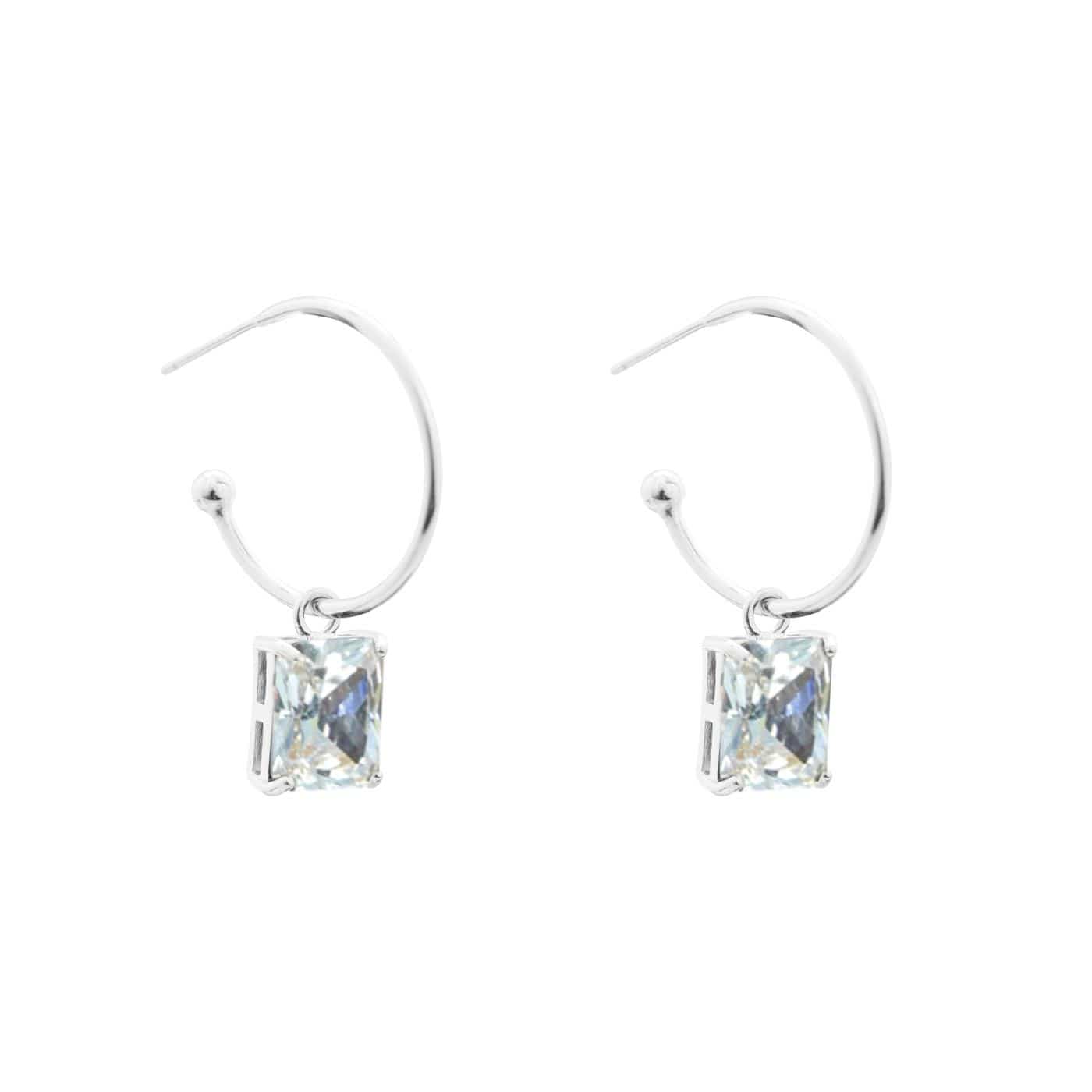 Silverbene Simple Geometry CZ Rectangle 925 Sterling Silver Hoop Earrings