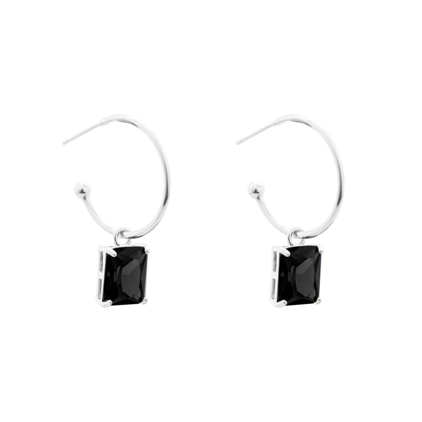 Silverbene Simple Geometry CZ Rectangle 925 Sterling Silver Hoop Earrings