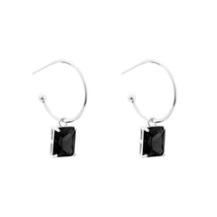 Silverbene Simple Geometry CZ Rectangle 925 Sterling Silver Hoop Earrings