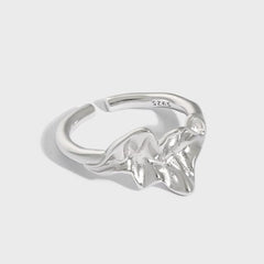 Silverbene Simple Irregular Leaf 925 Sterling Silver Adjustable Ring