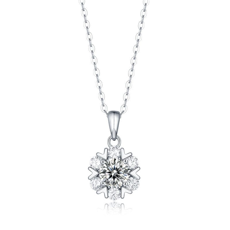 Silverbene Sweet Moissanite CZ Snowflake 925 Sterling Silver Necklace