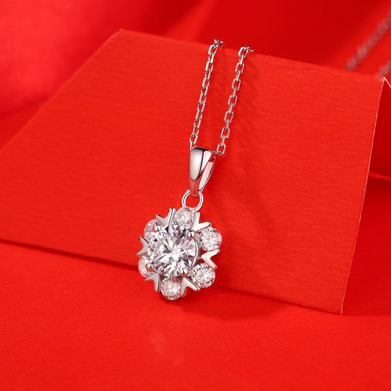 Silverbene Sweet Moissanite CZ Snowflake 925 Sterling Silver Necklace